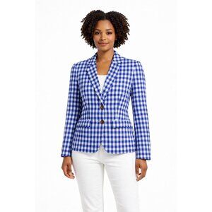 J.Crew Blue White Gingham Linen Blend Blazer Size 2